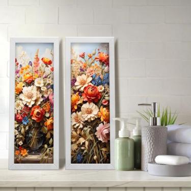 Imagem de Kit 2 Quadros Decorativos Lavabo Floral Arranjo Colorido Barroco - Del