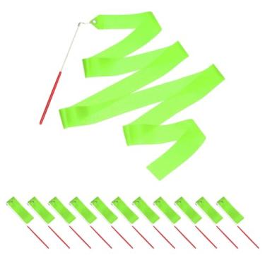 Imagem de PATIKIL Fitas de dança, pacote com 14, serpentinas de dança de ginástica de 78,7 polegadas com varinha antiderrapante para presentes, dança, shows de talentos, bastão girando, verde