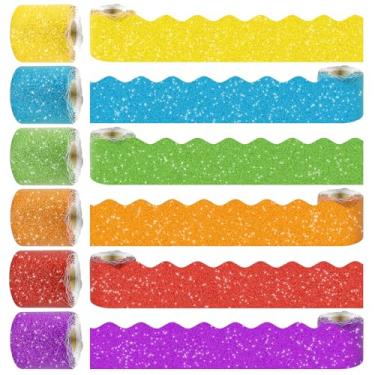 Imagem de Conjunto de bordas de quadro de avisos com glitter - 6 rolos de 6 m decorações coloridas de quadro de avisos para escritório, decoração de sala de aula, professores e casa DIY - Boletins de sala de