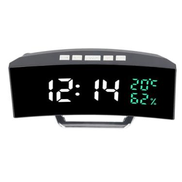 Imagem de Despertador Digital, 12 24 Relógios Eletrônicos de Espelho LED Com Temperatura e Umidade, Brilho Auto Ajustável, Tela Curva Relógios de Parede de Mesa Modernos para Quartos, Sala