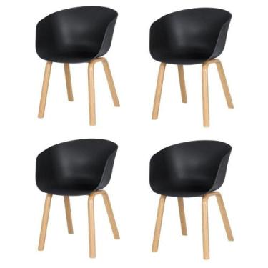 Imagem de Kit 4 Cadeiras Toledo Fratini Assento em Polipropileno Preto Base Aço 