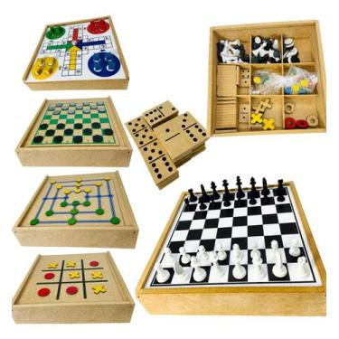 Imagem de 6 Em 1 Tabuleiro Dama Jogo Velha Ludo Trilha Dominó Xadrez - xadrez da