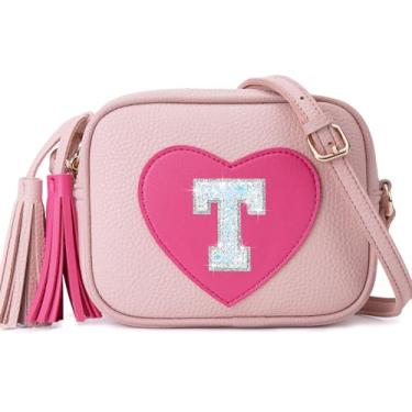 Imagem de OYLOLA Presentes de aniversário para meninas, inicial para meninas, bolsa infantil, bolsas infantis, presentes para meninas, bolsas de coração para meninas, rosa, T