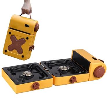 Imagem de Fogão de acampamento de 2 bocas, fogão a gás dobrável portátil, fogão de acampamento a propano de 16000 BTU, queimador ajustável, interruptor duplo, adequado para piquenique, casa, churrasco, festa