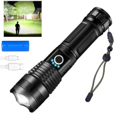 Imagem de Lanterna Tática LED T9 P50, Recarregável USB, Alta Luminosidade, Kit com Bateria, Zoom Ajustável, Resistente à Água