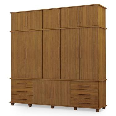 Imagem de Guarda Roupa Roupeiro Londres Triplex Grande 5 Portas 6 Gavetas com Maleiro Carvalho New Luapa