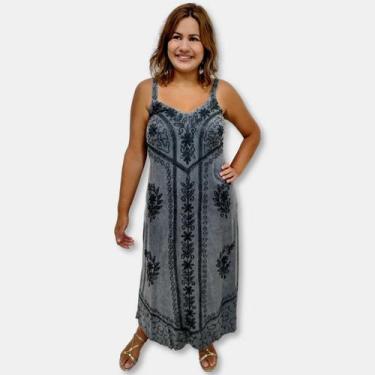 Imagem de Vestido Indiano Midi Alças Liso com Bordados 802 - Sarat Moda Indiana,