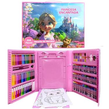 Imagem de Kit de Colorir Maleta Princesa Lápis Giz e Acessórios 208pçs - Toy Kin