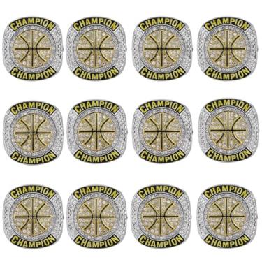 Imagem de CHXIXUE Anéis de campeonato de basquete tamanho 7 a 14 pacotes com 12 anéis de basquete troféu vencedor do prêmio MVP anel de campeão de presente colecionável, 7, Zinco