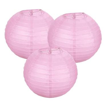 Imagem de PATIKIL Lanternas de papel redondas 20 cm/8", pacote com 3 lanternas decorativas penduradas lâmpada decorações de festa para aniversário, casamento, chá de panela, decoração de casa, rosa