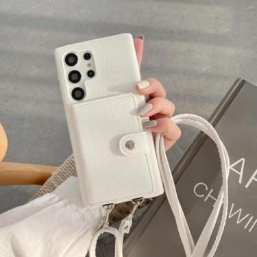 Imagem de HPQWN Capa tipo carteira para Galaxy S24 Plus Crossbody Phone Case Capa tipo carteira para cartão (para Galaxy S24 Plus/branco)