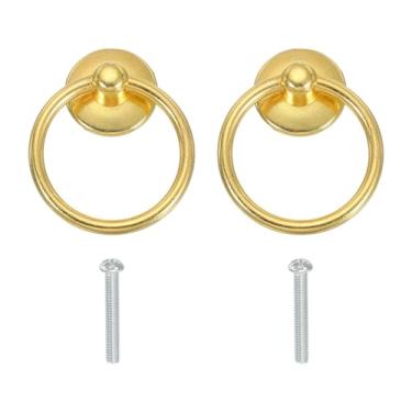 Imagem de PATIKIL Puxador de anel de furo único 2,13 x 1,73, 2 peças de alças de gaveta com parafusos para armário caixa de madeira guarda-roupa armário cômoda móveis ferragens, tom dourado
