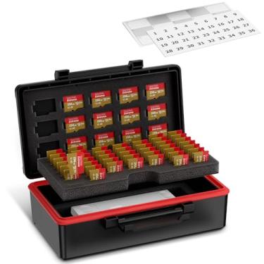 Imagem de Kiorafoto Estojo para cartão de memória TF Micro SD MSD com 58 compartimentos, resistente à água, antiperda, antichoque, organizador de armazenamento com etiquetas e papel de notas, Switch Steam Deck