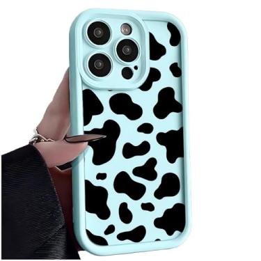 Imagem de Capa de telefone com estampa de vaca à prova de choque de silicone macio TPU slim fit antiarranhões com listras de animais para iPhone 16/15/14/13/12/11 Pro Max/Plus/XR/XS/X (azul claro, para iPhone