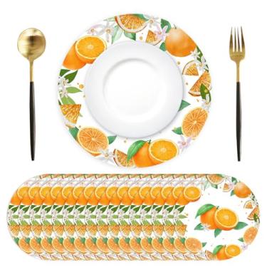 Imagem de Jogo americano de papel, descartável, pacote com 50, laranja, cítrico, 33,4 cm, tapetes redondos de frutas cítricas, para primavera, verão, para mesa de jantar, aniversário, festa de casamento