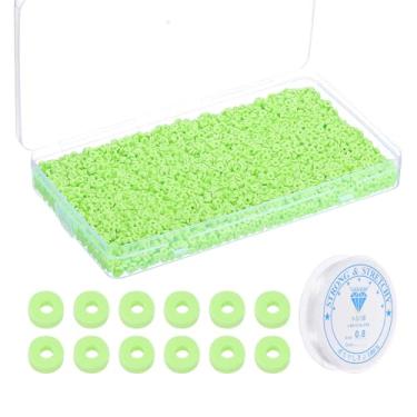 Imagem de PATIKIL Kit de 4000 peças de pulseira de contas de argila, 4 mm, contas espaçadoras de argila de polímero redondas planas com cordão elástico para fazer joias DIY, verde fluorescente
