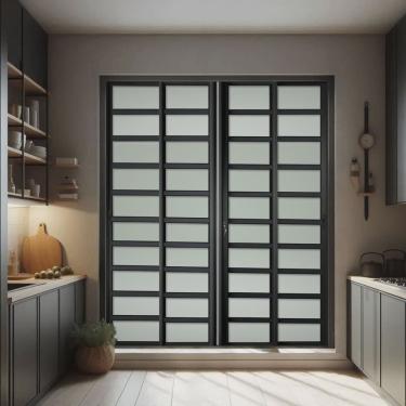 Imagem de Porta de Correr com Travessas 4 Folhas Moveis 210 X 240 Elite com Fechadura Tetra Vidro Liso