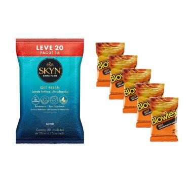 Imagem de Kit Preservativos com 5 Pacotes Blowtex Hot com 3 + Lenço skyn L20P16