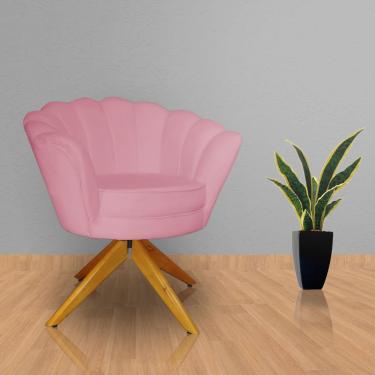 Imagem de Poltrona Para Escritório Com Base Giratória de Madeira Pétala Suede Rosa Barbie - lm decor