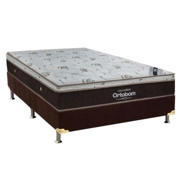 Imagem de Cama Box Casal: Colchão Molas SuperPocket Ensacadas Ortobom Sleep King + Box Suede Brown (138x188)