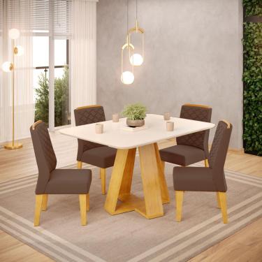 Imagem de Conjunto Sala de Jantar 4 Cadeiras Tampo de Vidro dj Móveis Kiara Cedro Lidia Veludo Moca