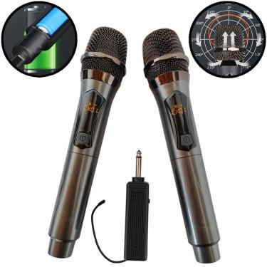 Imagem de Microfone sem fio duplo uhf de mão profissional recarregável