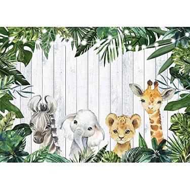Imagem de Avezano Cenário de festa safári na selva para festa de aniversário, chá de bebê, decoração personalizada, faixa natureza, folhas verdes, animais, selvagem, festa infantil, sessão de fotos, fundo