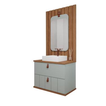 Imagem de Gabinete de Banheiro Milano 80, Espelho Monet e Painel Pistache/Freijo - mgm