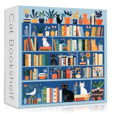 Imagem de Cat Bookshelf Puzzle for Adults 1000 Pieces, Kitty Book Puzzle Plant, Flower Kitten Themed, Cat Challenging Jigsaw Botanical