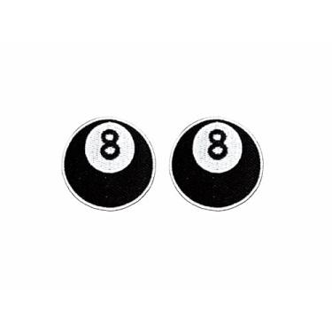 Imagem de PLpatch Conjunto de 2 minúsculos. Mini 8 bolas de bilhar emblema logotipo 1 emblema de bilhar costurar ferro em aplique bordado emblema emblema emblema roupa fantasia (preto)