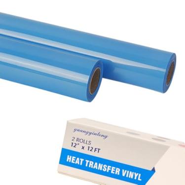 Imagem de guangyintong Rolos de vinil HTV de transferência de calor azul celeste, 2 rolos de 30,5 cm x 3,7 m, azul celeste, ferro em vinil, para camisetas, superfície brilhante, vinil HTV para todas as máquinas