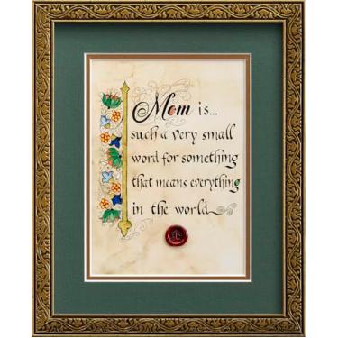 Imagem de Celtic Card Company Sentimental for Mother Wish Print Moldura Dourada Manuscritos Medievais Verdes Selo em Cera Dupla Matted Irish Gift Decoração de Casa (23 cm x 28 cm)