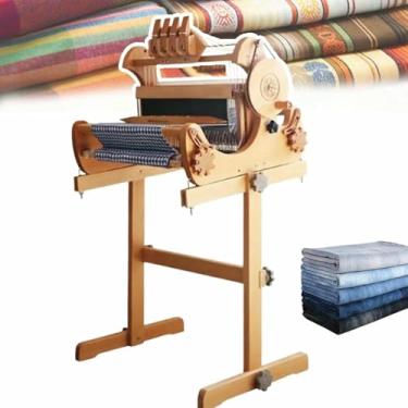 Imagem de LGEOELIAS Tear para uso doméstico com moldura de deformação e eixos separados de urdidura/tecido, suporta sarja e trama dupla, tear de mão de mesa de madeira dobrável