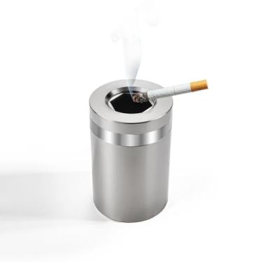 Imagem de VibeNest Cinzeiro de carro de aço inoxidável à prova de vento sem cheiro - suporte de copo com tampa rotativa para viagens de veículo (prata fosco alto)