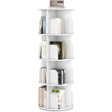 Imagem de Estante giratória, tela 360, 4 camadas, pequena prateleira de canto para espaço pequeno, estante de armazenamento de chão, organizador de prateleira de livros estreito de madeira para quarto, sala de