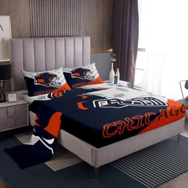Imagem de Erosebridal Jogo de lençol solteiro esportivo com estampa de time de futebol americano colorido, jogo de rúgbi esportivo de microfibra macia com 1 fronha (Chicago)