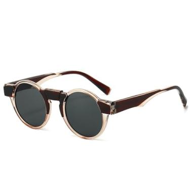 Imagem de JRLLFD Moda Pequeno Redondo Steampunk Óculos de Sol Feminino Retro Claro Oceano Lente Óculos de Sol Uv400 Luxo Masculino Punk (tamanho único/Marrom Cinza)