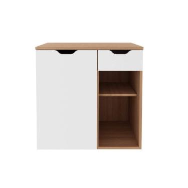 Imagem de Balcão Gabinete para Banheiro Suspenso 60cm com 1 Gaveta e 1 Porta BN3605 Amêndoa Branco SEM CUBA