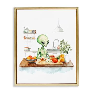 Imagem de Stupell Industries Arte de parede em tela flutuante emoldurada dourada Alien Cooking in Kitchen, design de Lil' Rue, 25 x 31