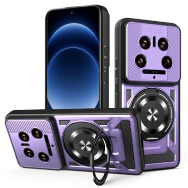 Imagem de Kukoufey Capa compatível com Xiaomi 14 Ultra 5G 24031PN0DC 24031PN0DG, compatível com MagSafe, suporte magnético giratório de 360 graus, capa de telefone antirqueda roxa