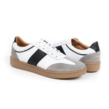 Imagem de Sapatênis Em Couro Masculino Esporte Fino Cinza Tendência Retrô - onix