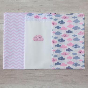Imagem de Cueiro 3 Peças Para Bebe Estampado Menina - Miguel Baby, Nuvem rosa