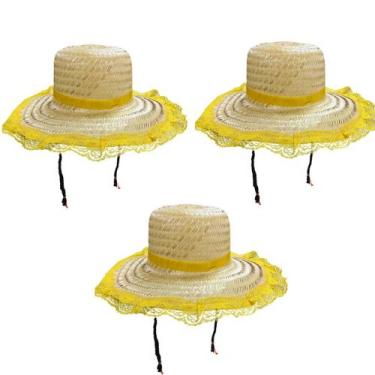Imagem de Chapéu de palha com trança kit 3 unidades infantil - NETTO, Amarelo