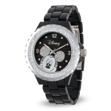 Imagem de Disney Relógio feminino 56270-1B Mickey Mouse com strass acentuado preto esmaltado brilhante, Prata, NO SIZE, Relógio Mickey Enamel