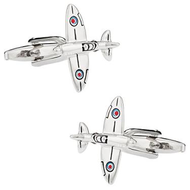 Imagem de Abotoaduras de aviação avião Spitfire com caixa de apresentação, ideia de presente para homem
