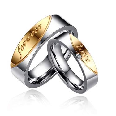 Imagem de Uloveido Um par de alianças de casamento masculinas e femininas de 6 mm para amor eterno em ouro de titânio, conjunto de alianças de casamento para homens e 5 mm CR058