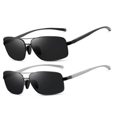 Imagem de kimorn Óculos de sol aviador polarizados para homens, armação de metal, retangular, leve, proteção UV400, AE1784, Cinza preto + cinza metálico