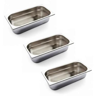 Imagem de Kit 3 Cubas Gastronômica Inox Gn 1/3 65mm Sem Alça Prateada