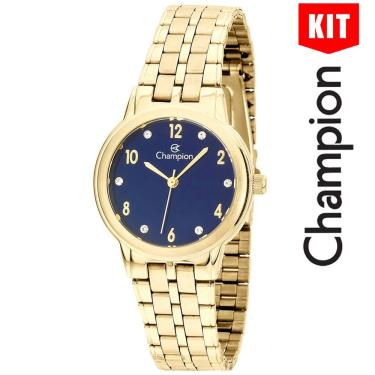 Imagem de Relógio Champion Kit Feminino Dourado Azul Cn28320k