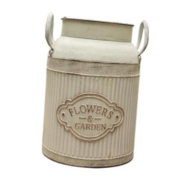 Imagem de Bothyi Jarro rústico decorativo de metal chique estilo boho para flores artificiais, vaso de fazenda para quarto, cozinha, jardim e escritório, White L